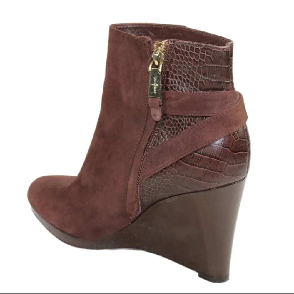 Cole Haan Martina Nike Air Chocolate Suede Croc Patent Wedge Bootie Size 9
